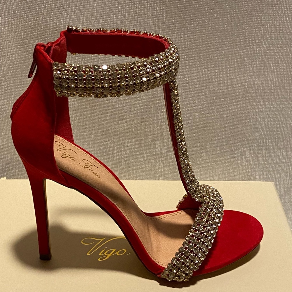 Vigo Fiore Scarlet Heels with Sparkling Accents